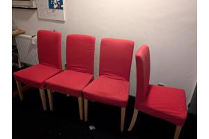 Eetkamer stoelen. 4 stuks, incl. rode bekleding