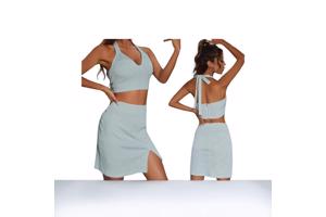2 delige zomer set rok + top geruit groen L