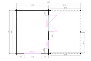 Tuinhuis-Blokhut 4x3+3: 440 x 340 x 265 (h) cm