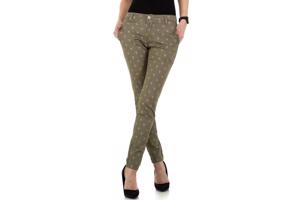 Place du Jour bedrukte broek met gouden cactus opdruk khaki