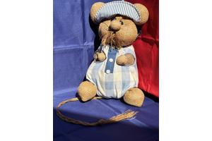 Aparte jute muis knuffel met blauwe kleding OUD Juten