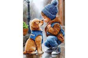 nr 19 Diamond Painting kindje hondje 50x40cm (vierkant)