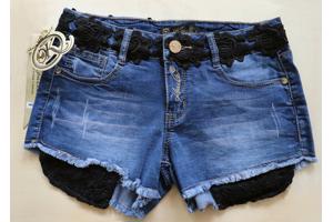 Jeans short met kanten details, blauw maat 34 of 38 (nieuw)