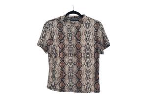 Shirt stretchy slangenprint cr&#xE8;me bruin M