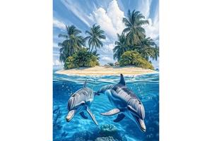 nr 4 Diamond Painting eiland dolfijnen 50x40cm (vierkant)