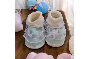 Junior Joy Babysloffen Newborn Lichtblauw/wit Met Kant