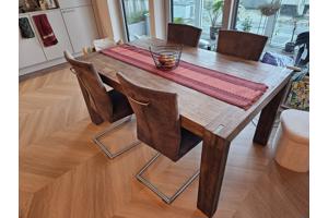 4 bruine microleder eettafelstoelen