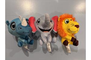 Lidl safari mini’s 3 knuffels neushoorn leeuw  olifant