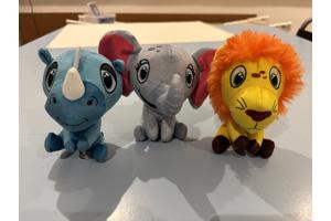 Lidl safari mini’s 3 knuffels neushoorn leeuw  olifant