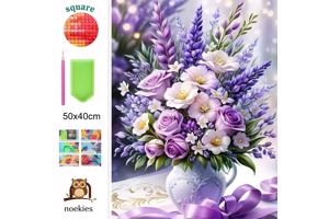 nr 20 Diamond Painting paars boeket 50x40cm (vierkant)