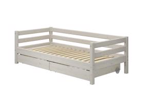 2x Flexa Whitewash bed 90x200cm met 2 laden en elek. lattenbodem