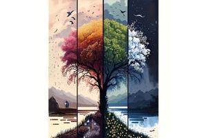 nr 86 Diamond Painting vier seizoenen boom 50x40cm (rond)