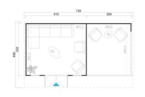 Tuinhuis-Blokhut Sicily 1: 4100 x 3500mm --44MM DIK