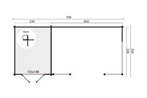 Tuinhuis-Blokhut Kukka met overkapping: 700 x 350 x 279(h) c