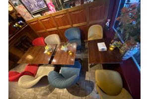 4 Velvet zitstoelen blauw & geel