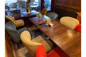 4 Velvet zitstoelen blauw & geel