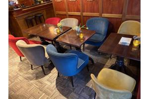 4 Velvet zitstoelen blauw & geel