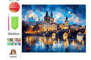 nr 5 Diamond Painting Charles brug Praag 50x40cm (vierkant)
