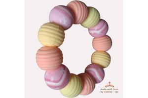 Noekies Handgemaakte Bijtring roze oranje geel - Nieuw!