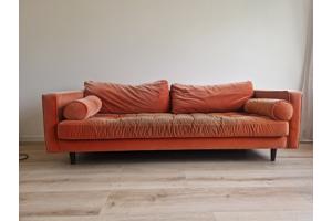 Fluwelen driezitsbank (kleur burnt orange)