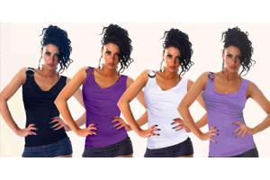 Mouwloze top op de schouder, lila, paars, wit en zwart nieuw