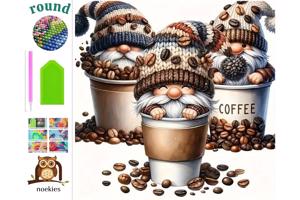 20x20cm Diamond Painting koffie kabouters (rond) nr 516
