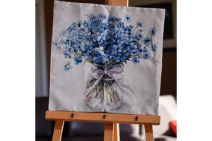 Set van 4 kussenhoezen lichtblauwe flowers met tekst 45x45cm