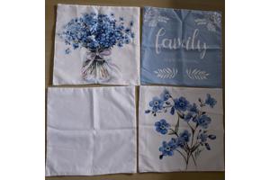 Set van 4 kussenhoezen lichtblauwe flowers met tekst 45x45cm