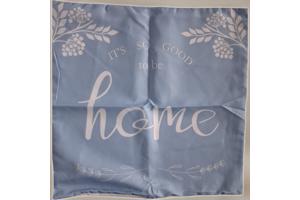 Set van 4 kussenhoezen lichtblauwe flowers met tekst 45x45cm