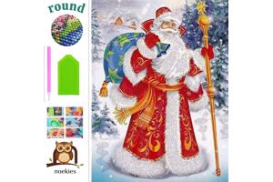 nr 76 Diamond painting kerstman met rugzak 50x40cm (rond)