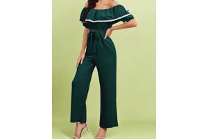 Offshoulder jumpsuit donkergroen XL