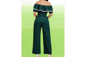 Offshoulder jumpsuit donkergroen XL