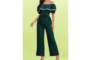 Offshoulder jumpsuit donkergroen XL