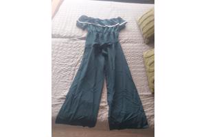 Offshoulder jumpsuit donkergroen XL