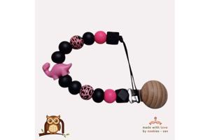 nr 29 noekies Speenkoord dino panterprint zwart roze