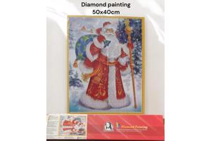 Diamond painting kerstman met rugzak 50x40cm