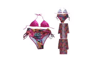 3 delig Bikini set roze bloemen XL