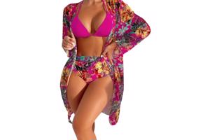 3 delig Bikini set roze bloemen XL