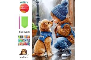 nr 19 Diamond Painting kindje hondje 50x40cm (vierkant)