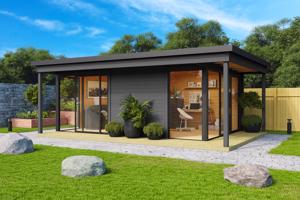 Tuinhuis-Blokhut Domeo 3 Loggia set:  508,8 x 321,9cm ---