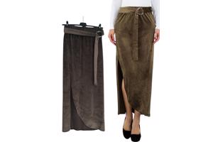 JCL lange velourse rok met split khaki bruin S/M