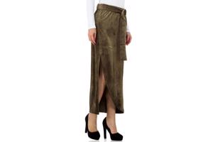 JCL lange velourse rok met split khaki bruin S/M