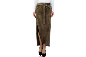 JCL lange velourse rok met split khaki bruin S/M