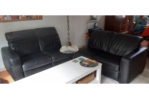 Zwart leren (hoek) bank in prima staat