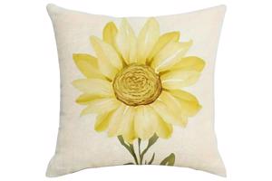 Set van 4 kussenhoezen mosterdgeel bloem en tekst 40x40cm