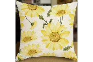 Set van 4 kussenhoezen mosterdgeel bloem en tekst 40x40cm