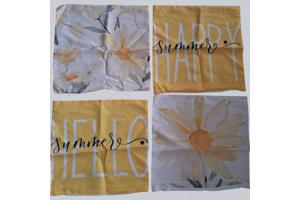 Set van 4 kussenhoezen mosterdgeel bloem en tekst 40x40cm