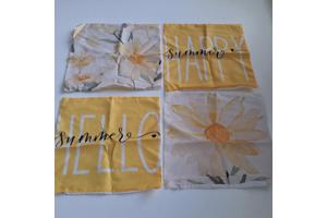 Set van 4 kussenhoezen mosterdgeel bloem en tekst 40x40cm