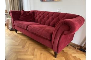 Drie-zits bank Bordeaux rood Chesterfield