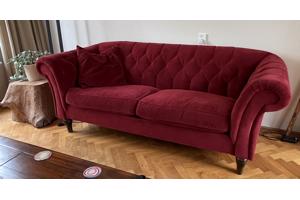Drie-zits bank Bordeaux rood Chesterfield